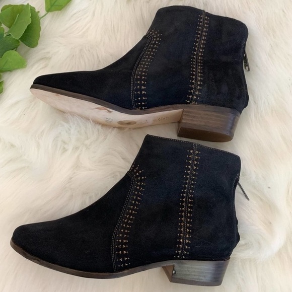 Joie | Black Studded Suede Lucy Boots Almond Toe - Picture 6 of 9